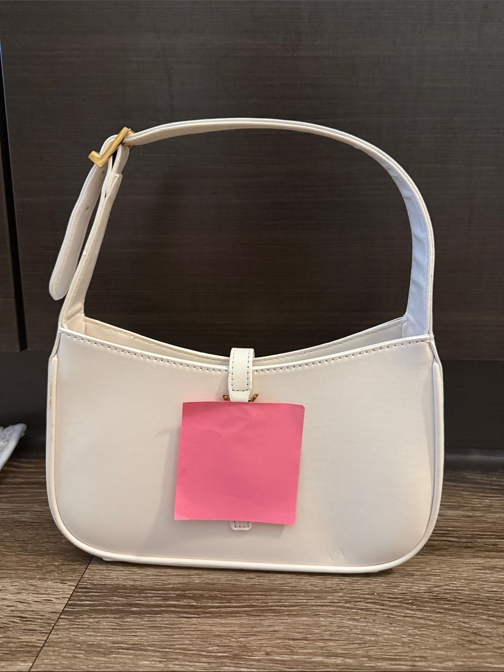 Cream Shoulder Bag with Buckle Strap